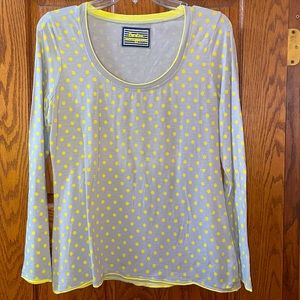 BODEN 10 uk 14 top shirt gray yellow polka dots scoop neck EXCELLENT